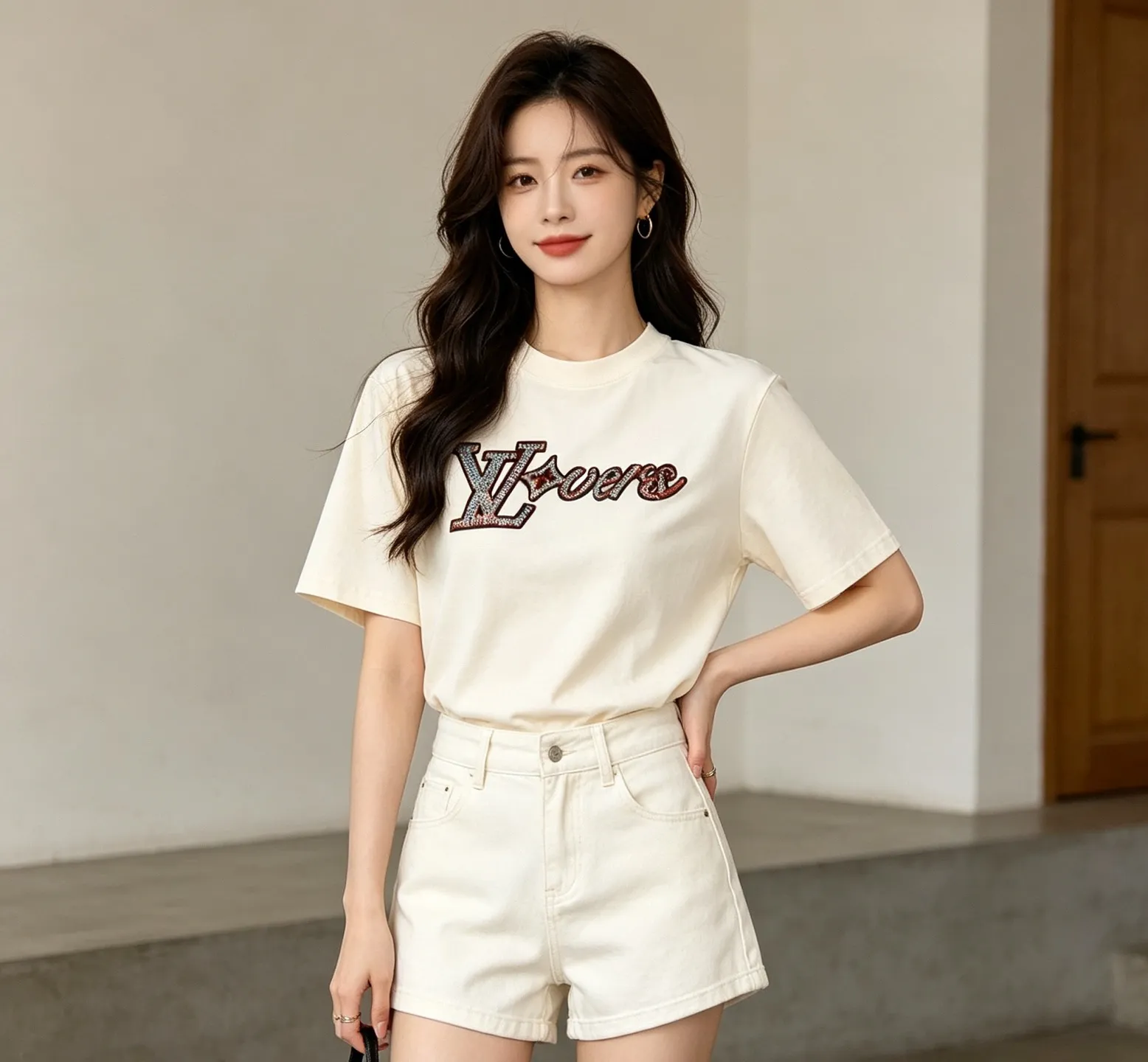 Louis Vuitton/Louis Vuitton beaded embroidered monogram short sleeves